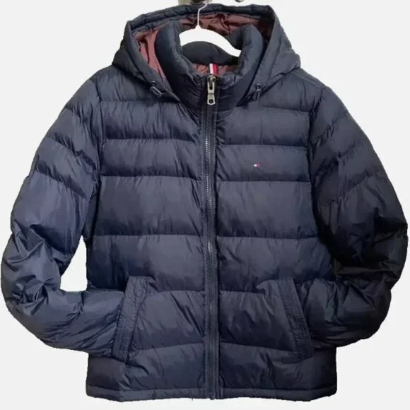 Tommy Hilfiger Men's Warm Hooded Puffer Jacket Water & Wind Resistant Navy - Picture 1 of 12
